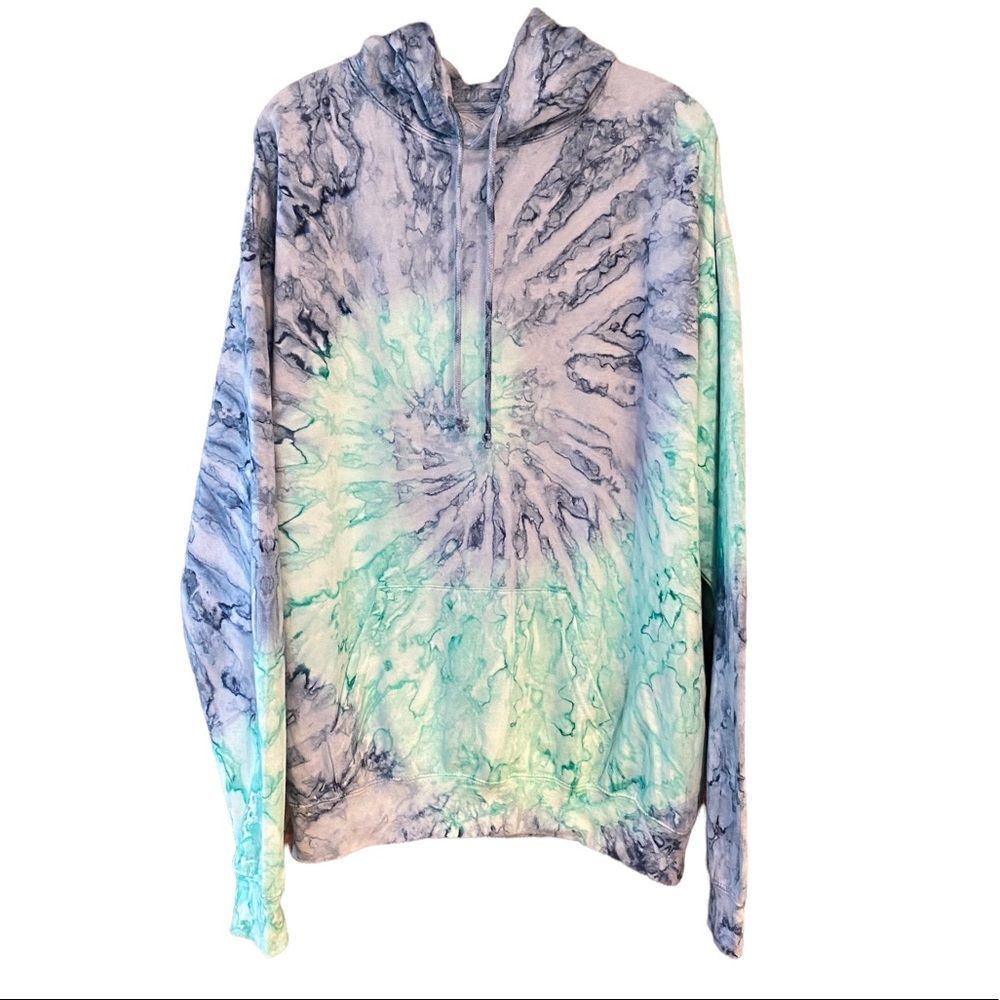 Exist Sz XL Blue Green Spiral Tie-Dye Long Sleeve Hoodie Sweatshirt